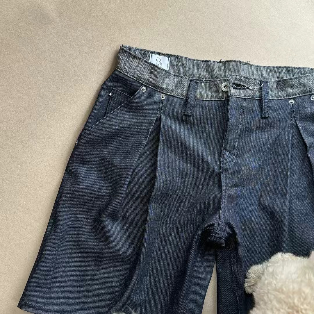 Pleated Denim Shorts view 2