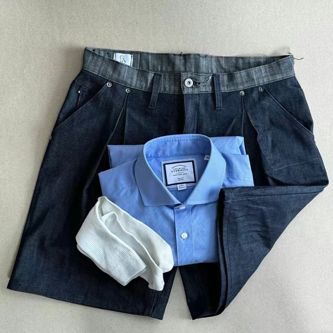 Pleated Denim Shorts view 5